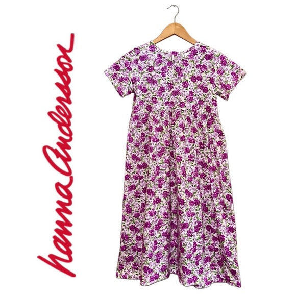 HANNA ANDERSSON Pink Floral Skater Dress Short Sleeve Stretch Girl 140 (US 10) - Picture 1 of 16